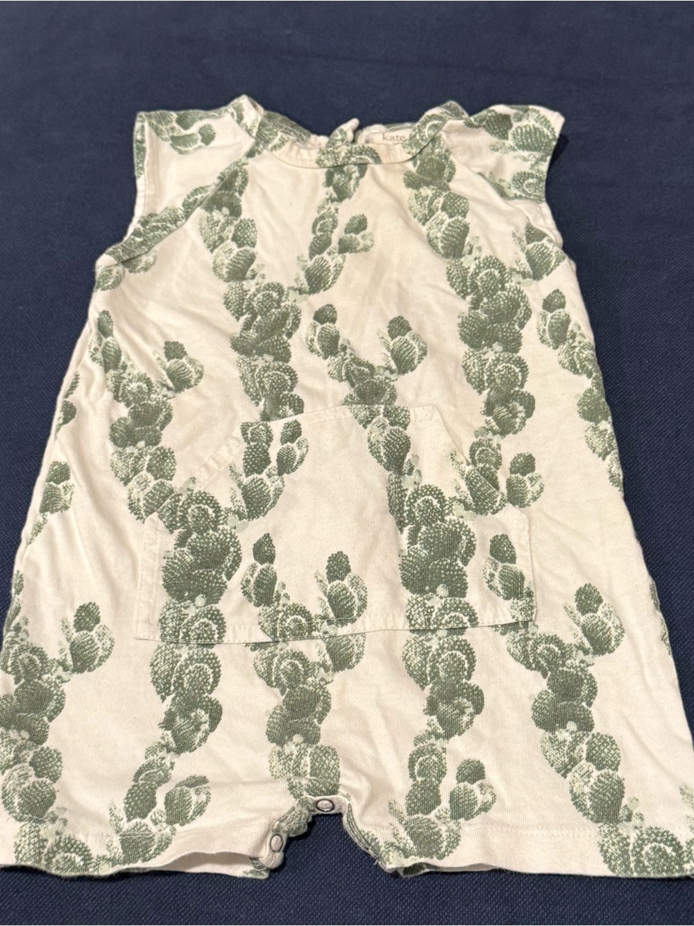 Kate Quinn Green Cactus Print Baby Romper 6-12m 100% Organic Cotton Unisex